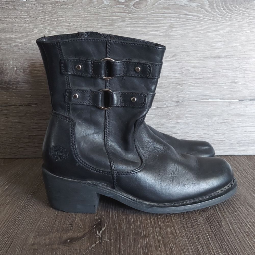 Harley Davidson Womens Piper Boots Size 7 Black Leather 9” Double Harness